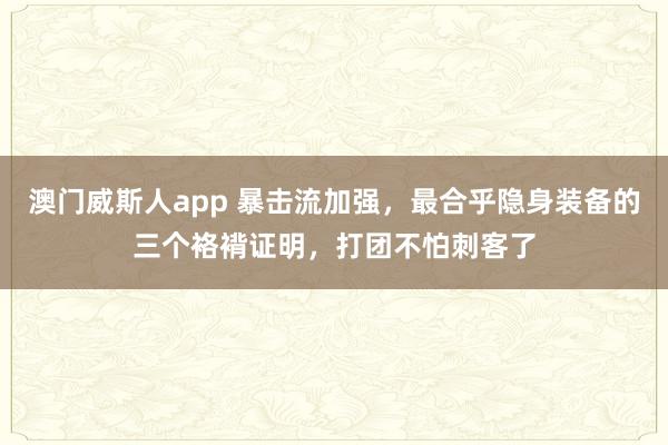 澳门威斯人app 暴击流加强，最合乎隐身装备的三个袼褙证明，打团不怕刺客了
