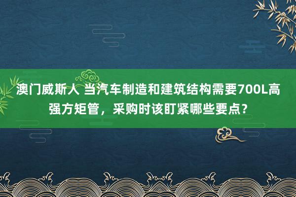 澳门威斯人 当汽车制造和建筑结构需要700L高强方矩管，采购时该盯紧哪些要点？