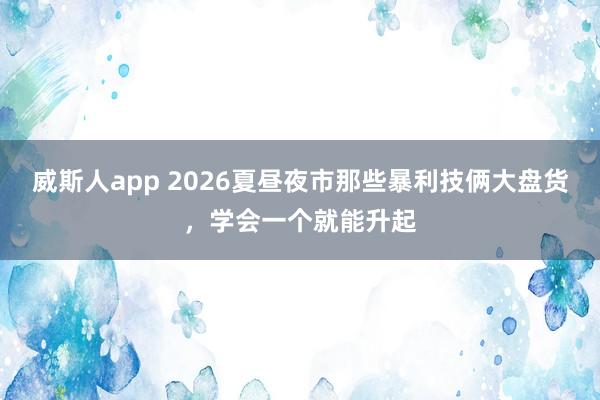 威斯人app 2026夏昼夜市那些暴利技俩大盘货，学会一个就能升起