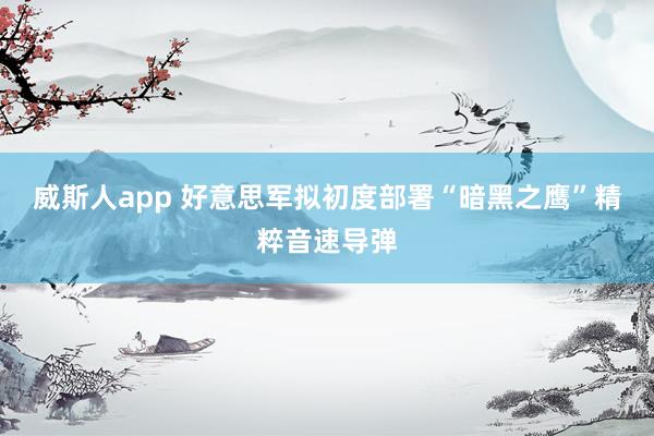 威斯人app 好意思军拟初度部署“暗黑之鹰”精粹音速导弹