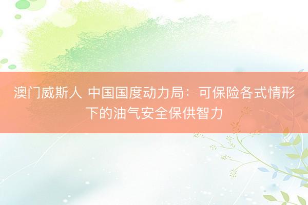 澳门威斯人 中国国度动力局：可保险各式情形下的油气安全保供智力